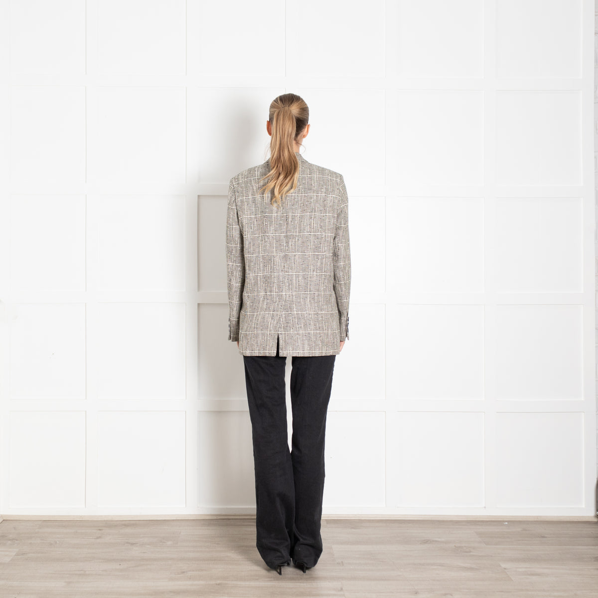 Second Female Black And Cream Check Long Blazer