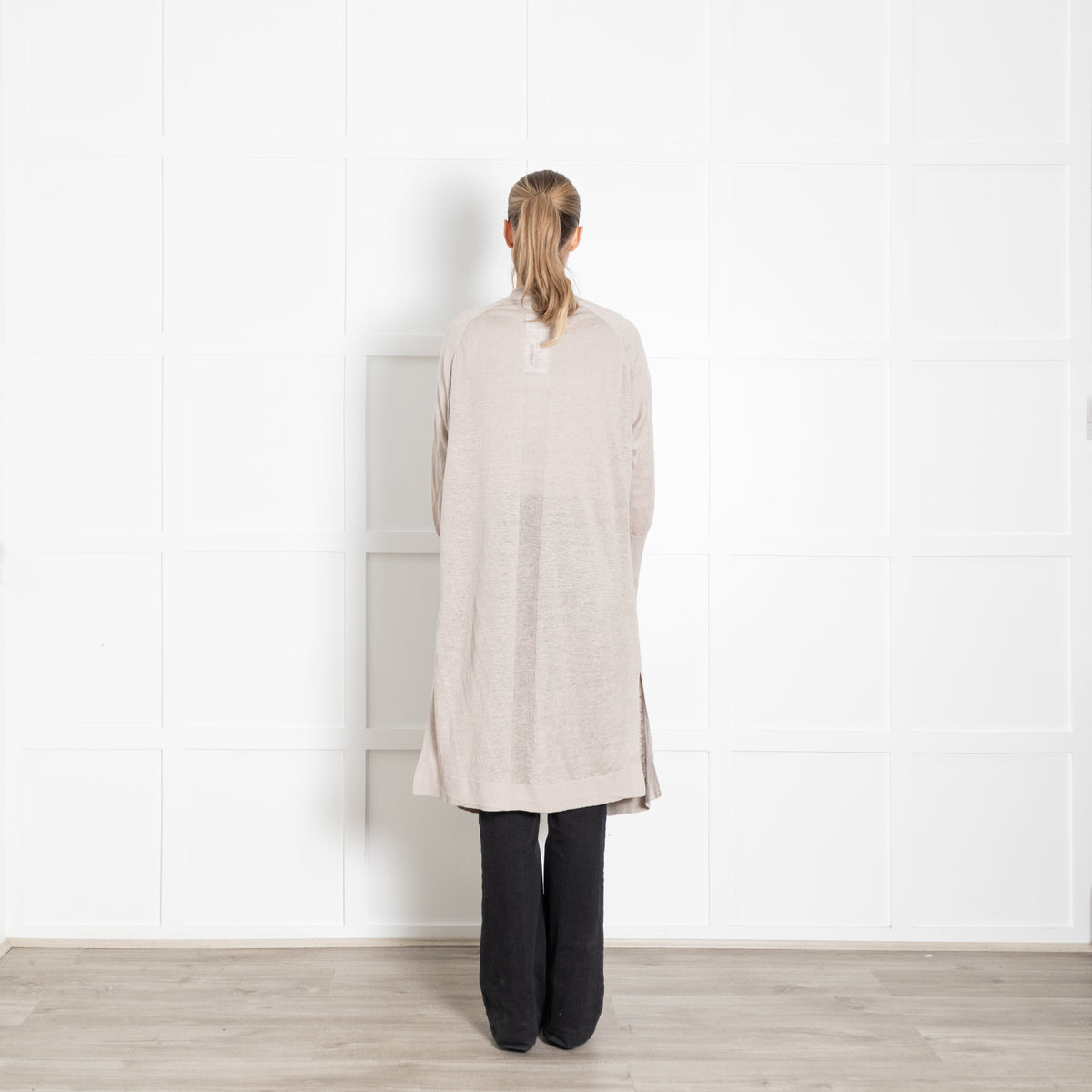 Kinross Beige Linen Fine Knit Long Cardigan