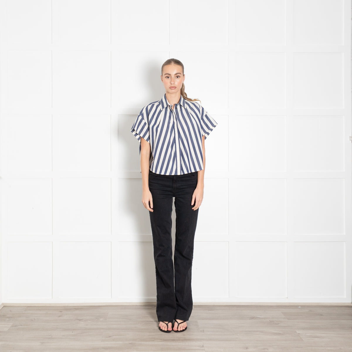 Rag & Bone Blue and White Stripe Cropped Shirt