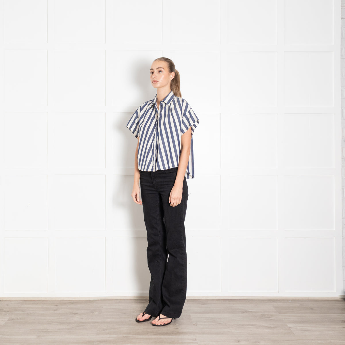 Rag & Bone Blue and White Stripe Cropped Shirt