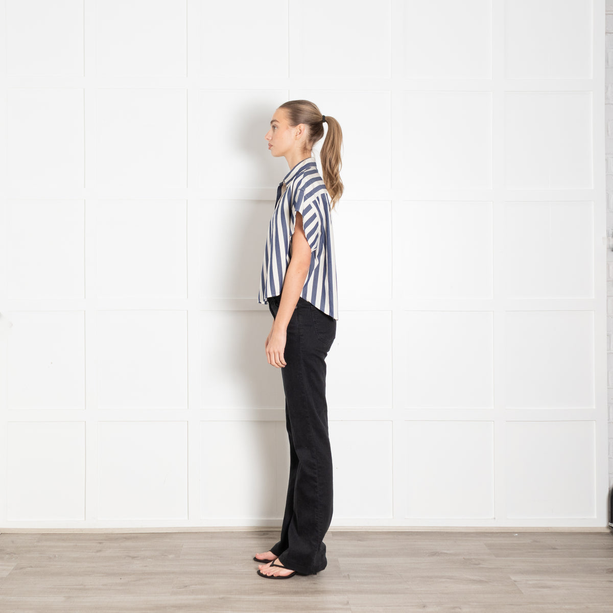 Rag & Bone Blue and White Stripe Cropped Shirt