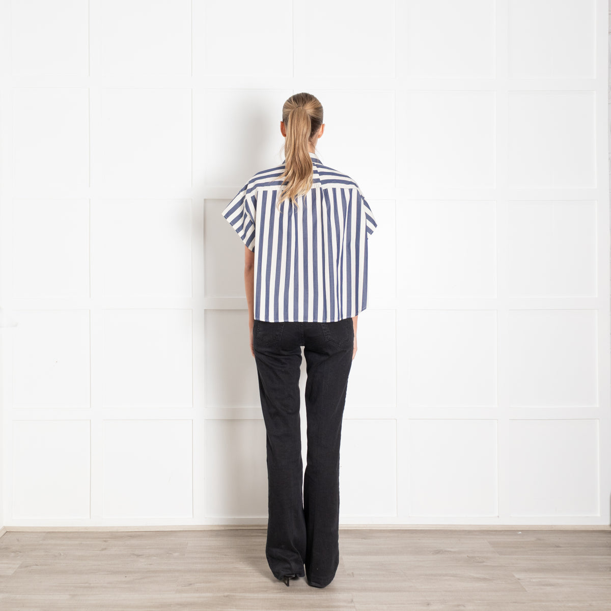 Rag & Bone Blue and White Stripe Cropped Shirt