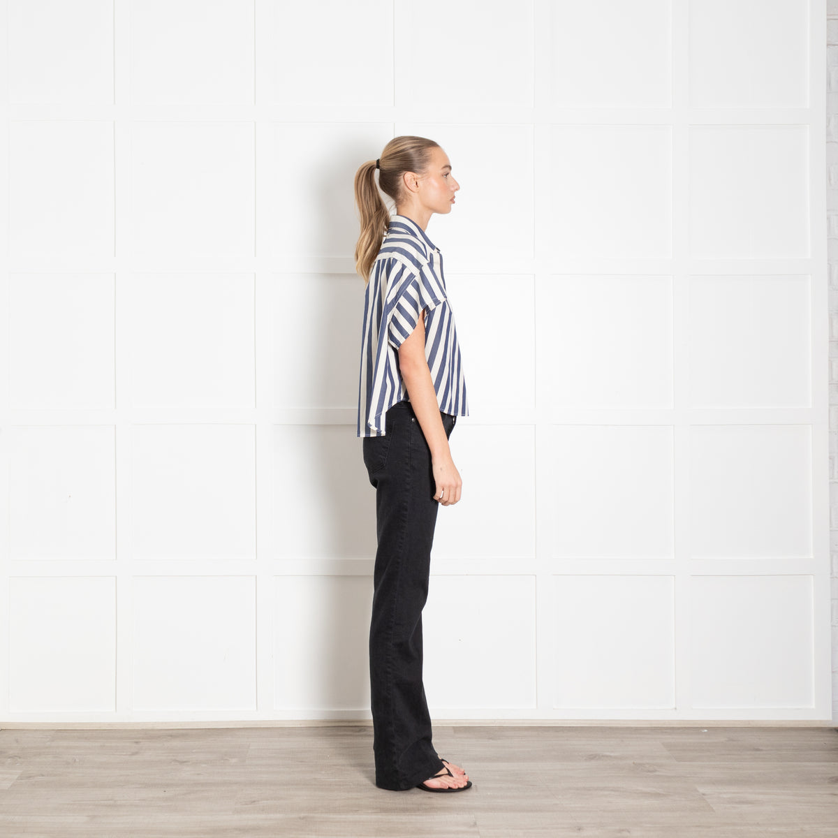 Rag & Bone Blue and White Stripe Cropped Shirt