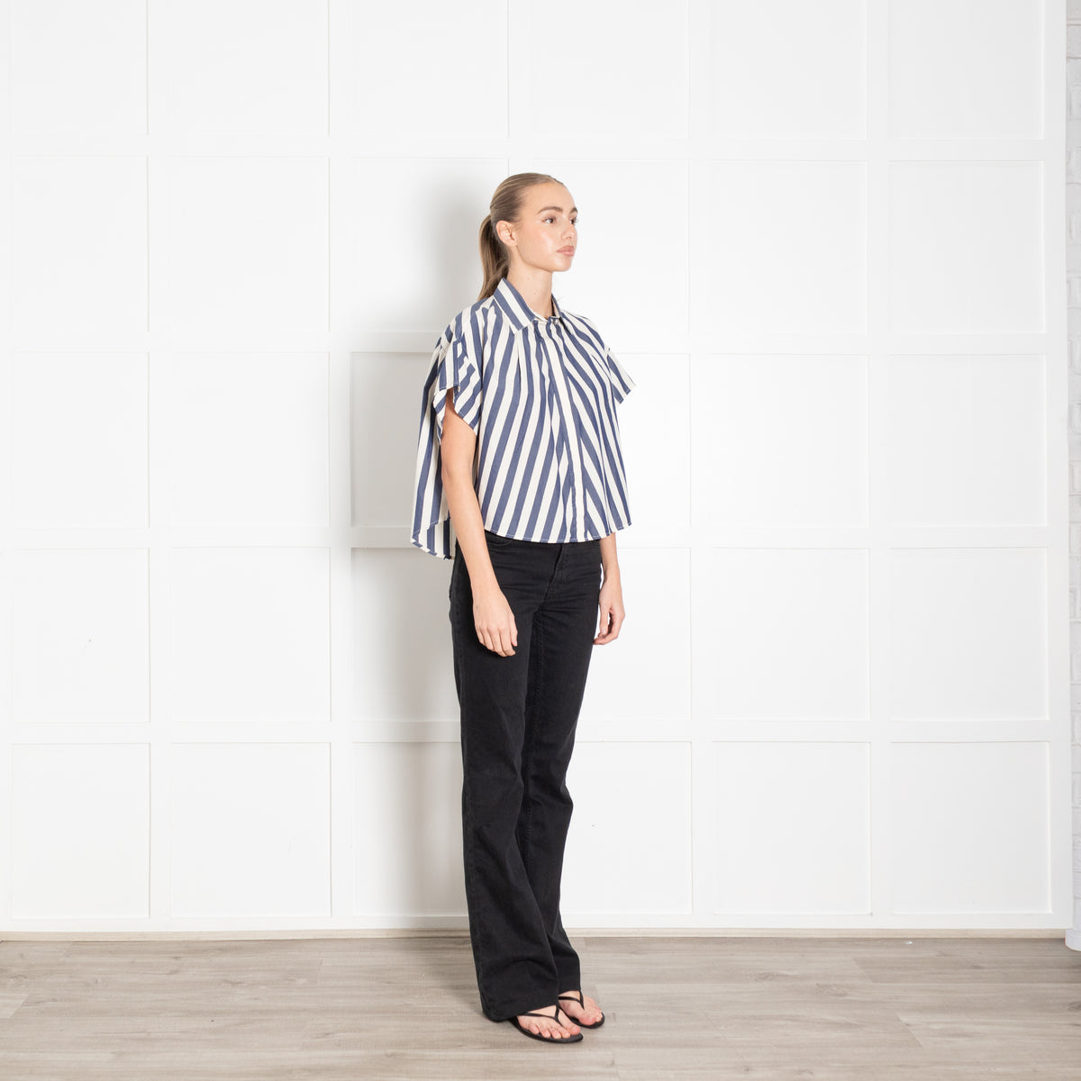 Rag & Bone Blue and White Stripe Cropped Shirt
