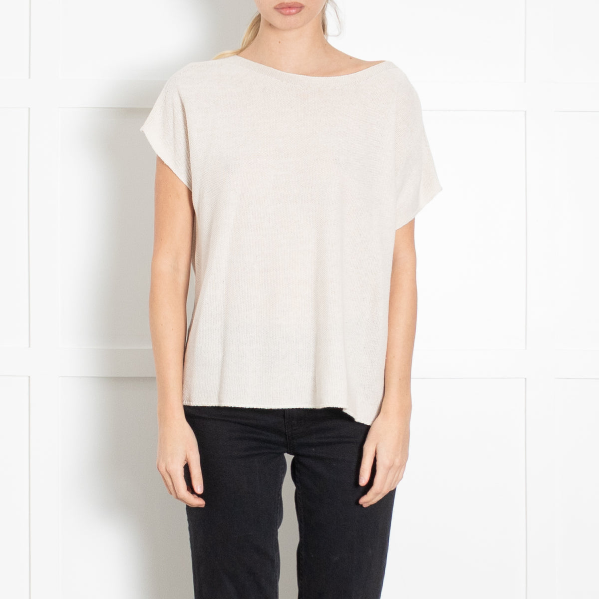 Amina Rubinacci Cream Linen Cotton Mix Cap Sleeve Top