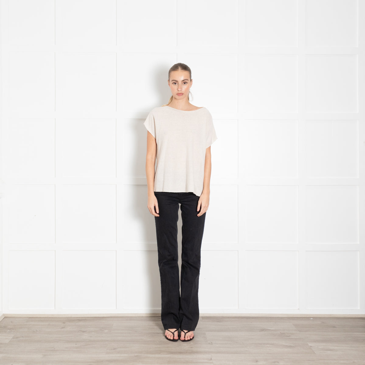 Amina Rubinacci Cream Linen Cotton Mix Cap Sleeve Top