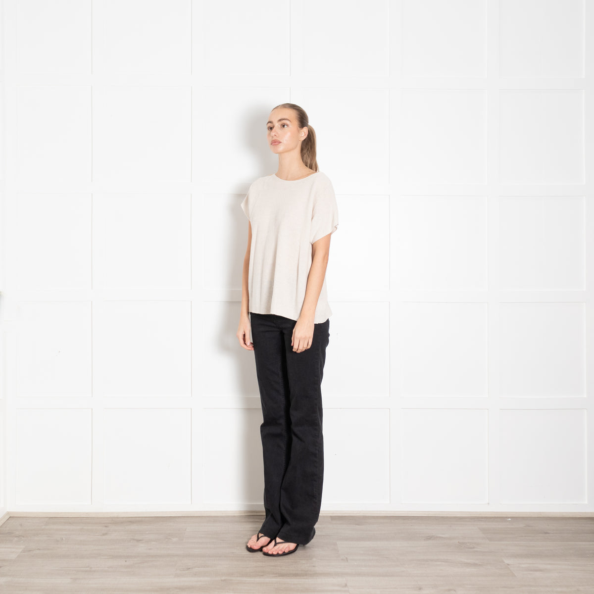 Amina Rubinacci Cream Linen Cotton Mix Cap Sleeve Top