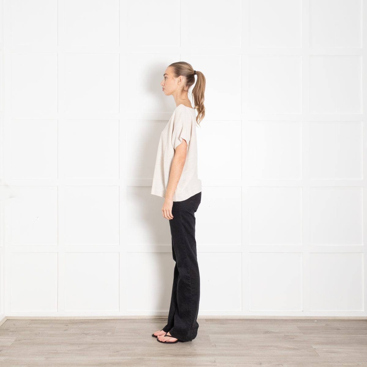 Amina Rubinacci Cream Linen Cotton Mix Cap Sleeve Top