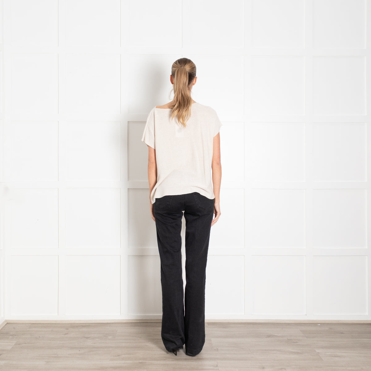 Amina Rubinacci Cream Linen Cotton Mix Cap Sleeve Top