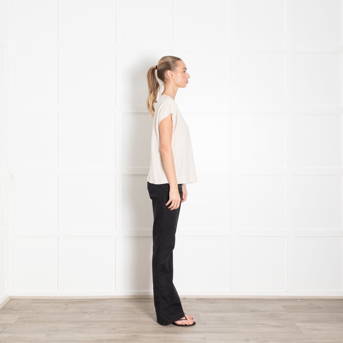 Amina Rubinacci Cream Linen Cotton Mix Cap Sleeve Top