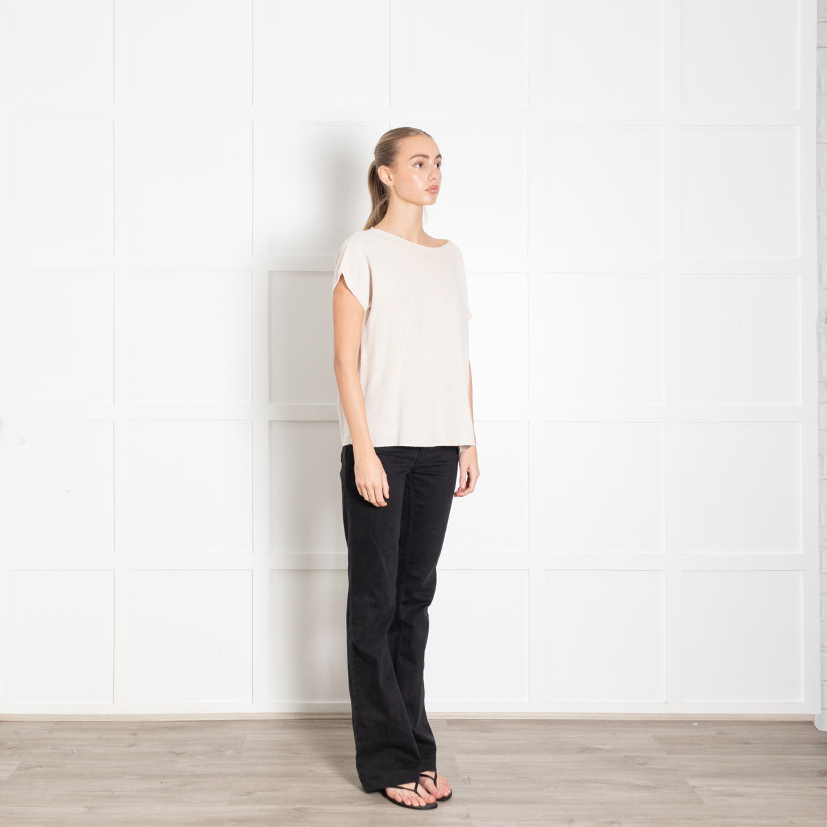 Amina Rubinacci Cream Linen Cotton Mix Cap Sleeve Top