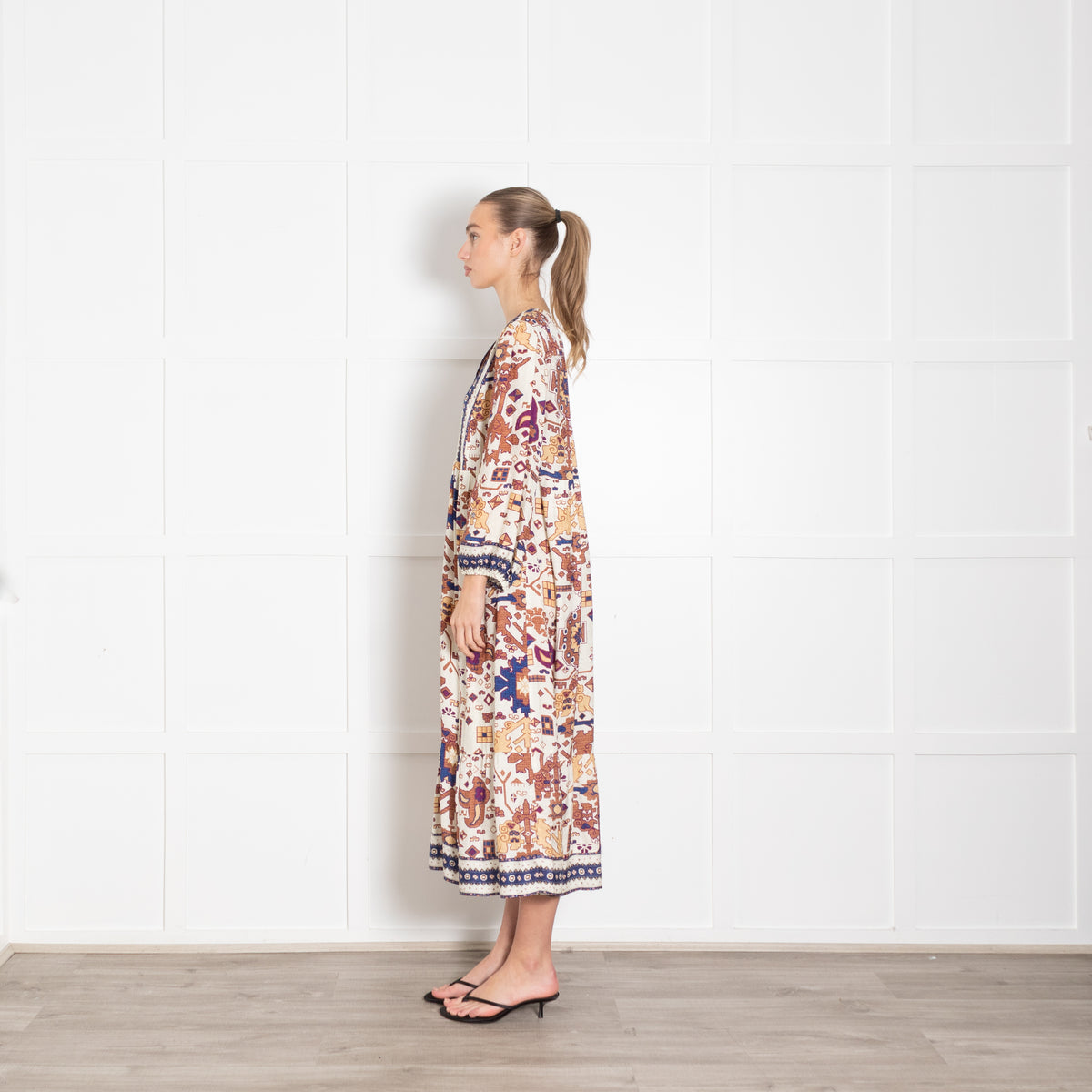Ba & Sh Cream Tan Purple Aztec Print V-Neck Dress