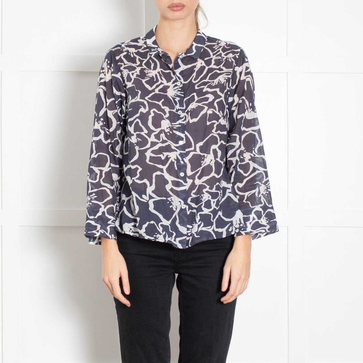 Whyci Milano Blue Cotton Flower Print Shirt