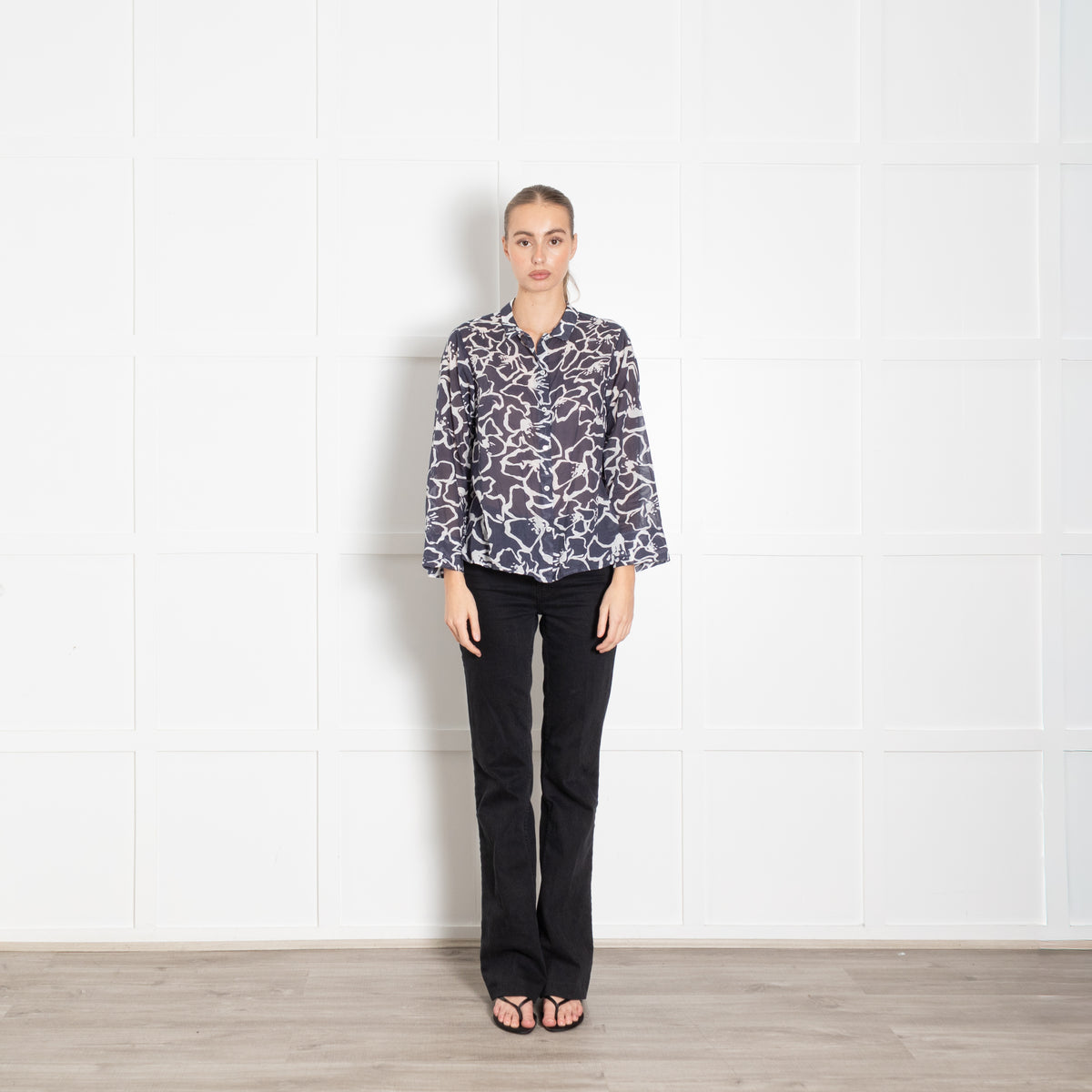 Whyci Milano Blue Cotton Flower Print Shirt