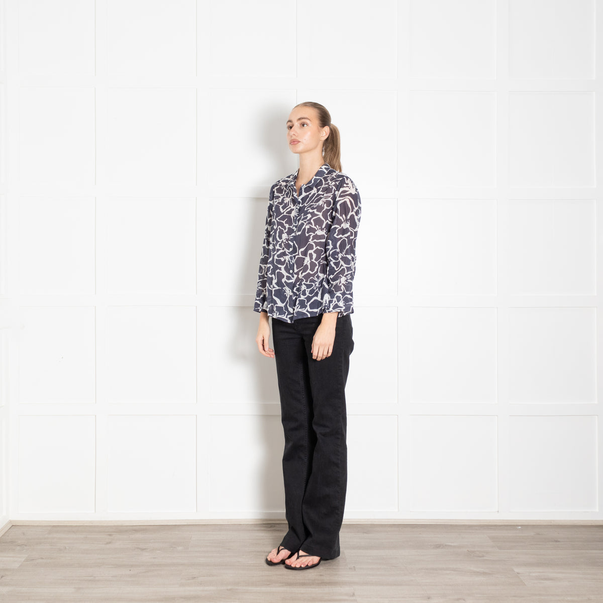 Whyci Milano Blue Cotton Flower Print Shirt