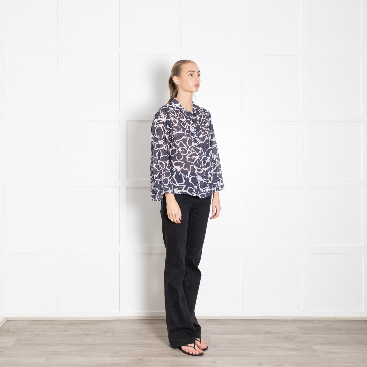 Whyci Milano Blue Cotton Flower Print Shirt