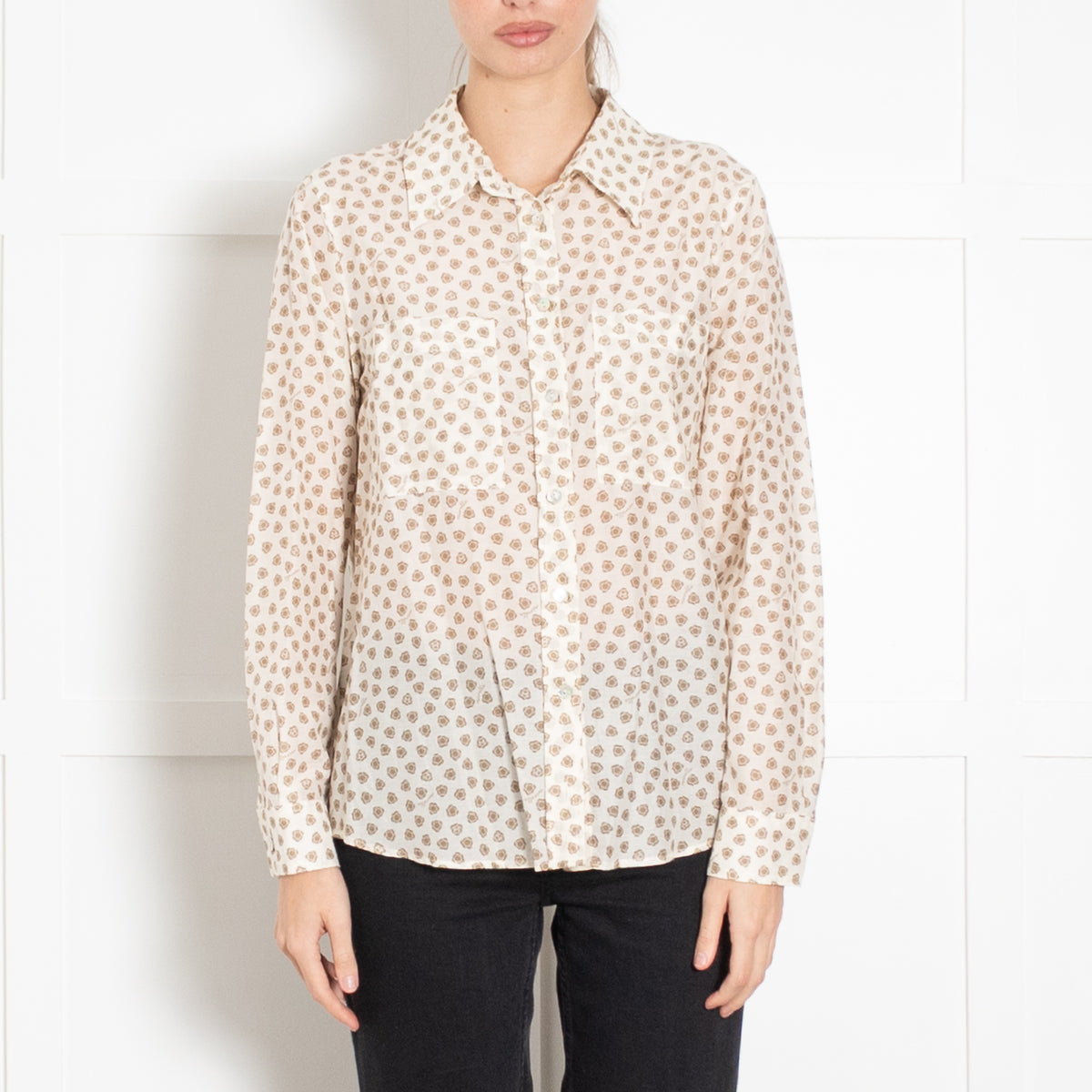 Marella Sport Cream and Beige Floral Patterned Shirt