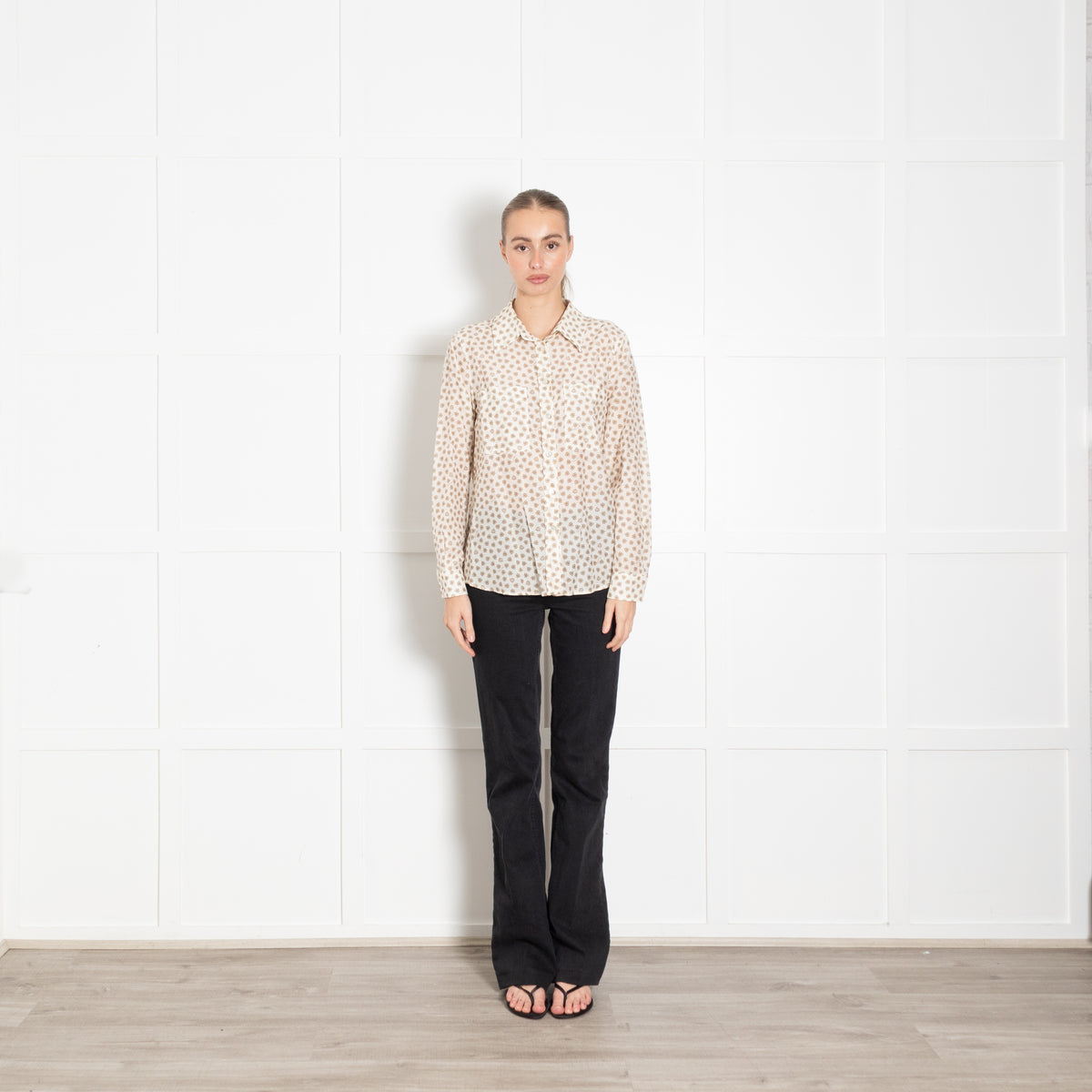 Marella Sport Cream and Beige Floral Patterned Shirt