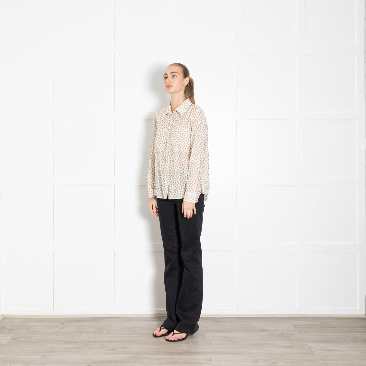 Marella Sport Cream and Beige Floral Patterned Shirt
