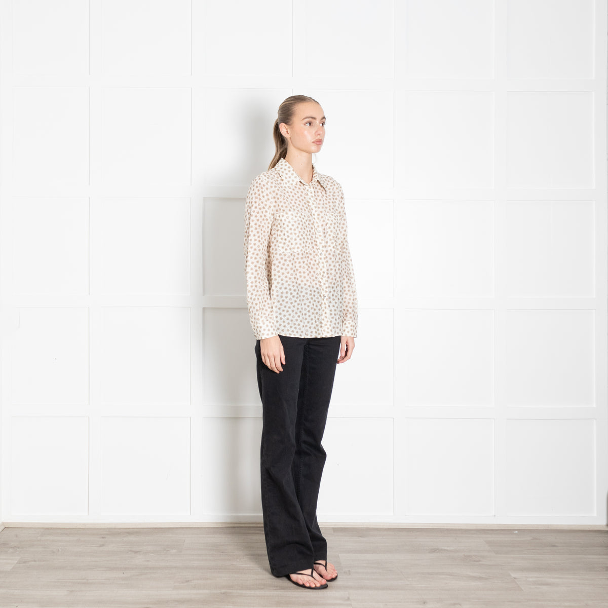 Marella Sport Cream and Beige Floral Patterned Shirt
