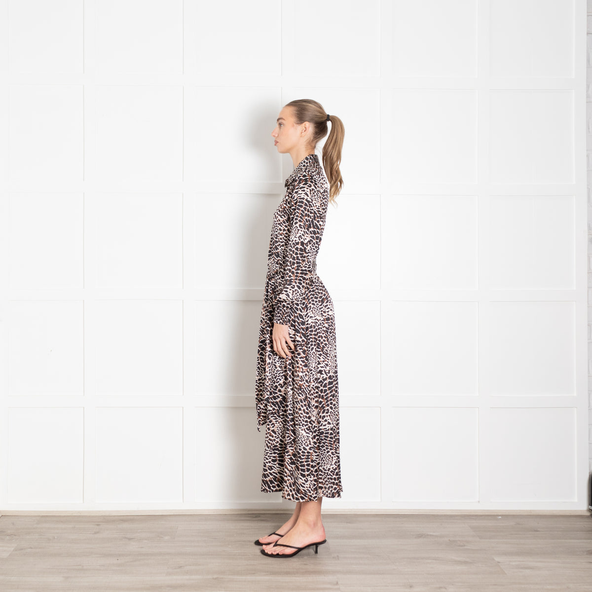 Charlotte Sparre Brown And Black Animal Print Silk Shirt Dress With Tie Belt