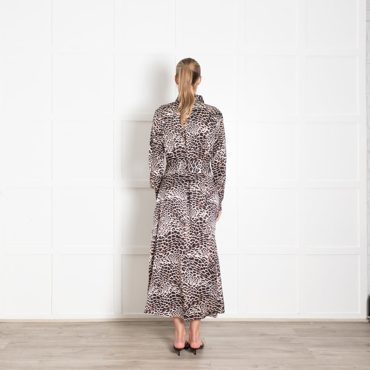 Charlotte Sparre Brown And Black Animal Print Silk Shirt Dress With Tie Belt