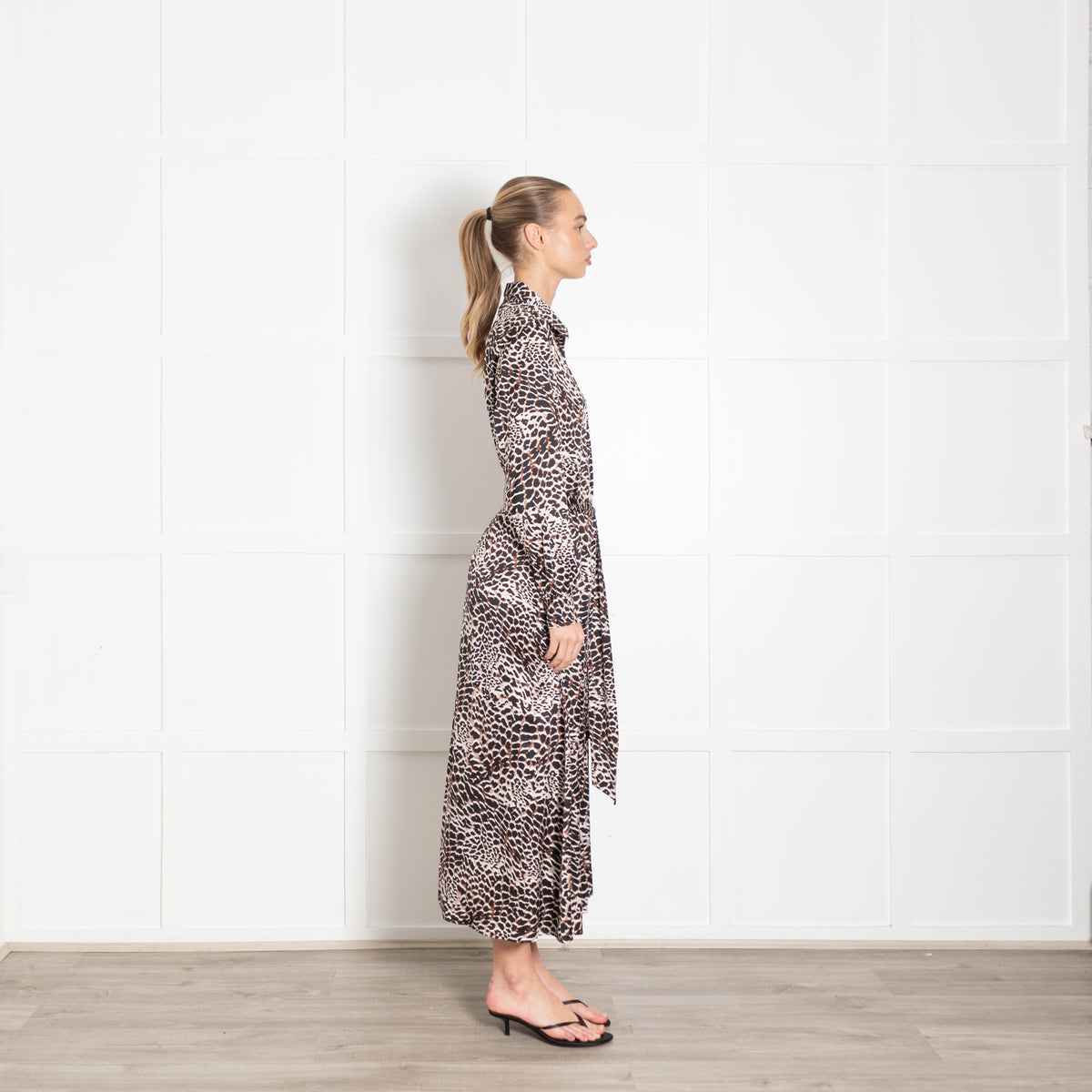 Charlotte Sparre Brown And Black Animal Print Silk Shirt Dress With Tie Belt