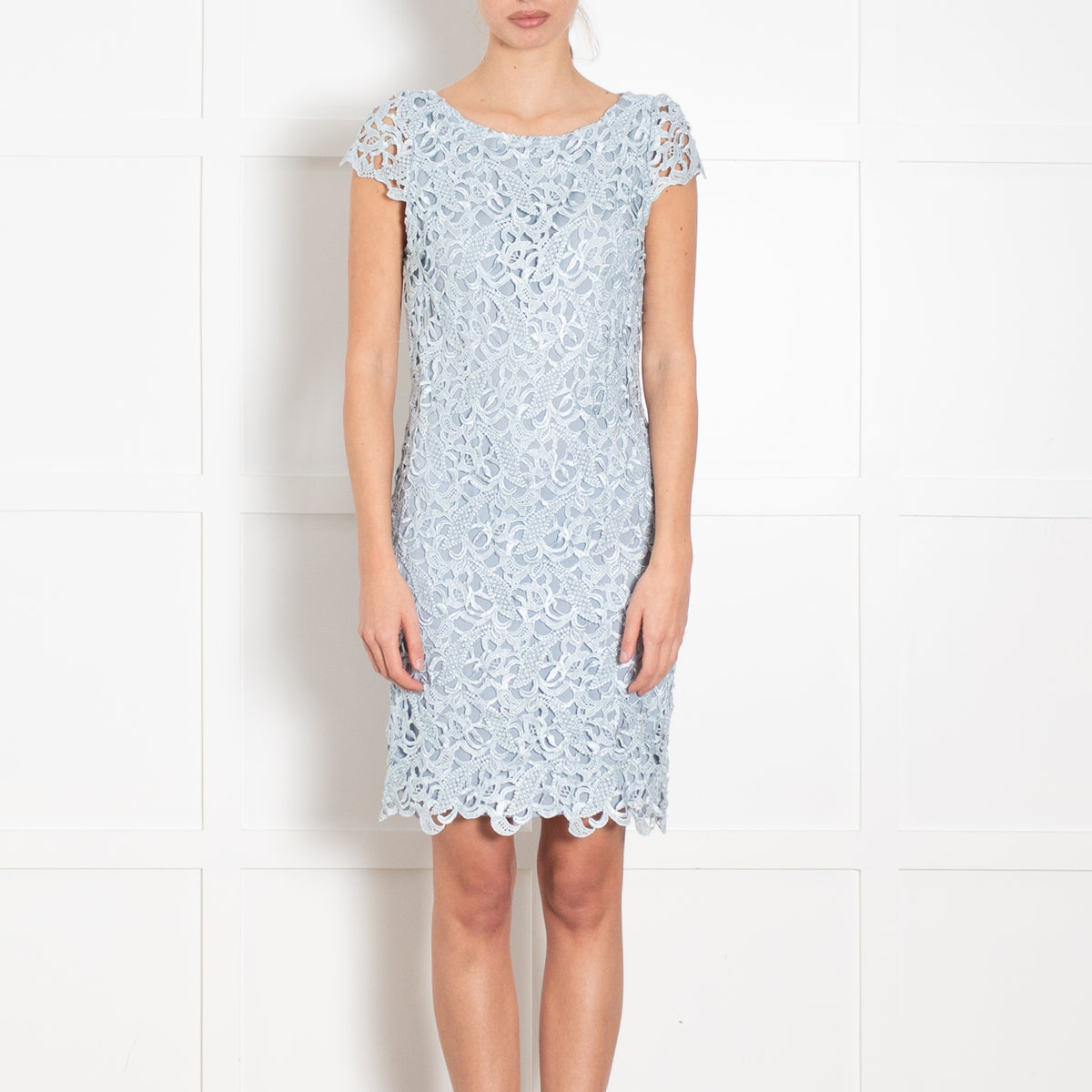 Alice + Olivia Light Blue Lace Deep Back Dress