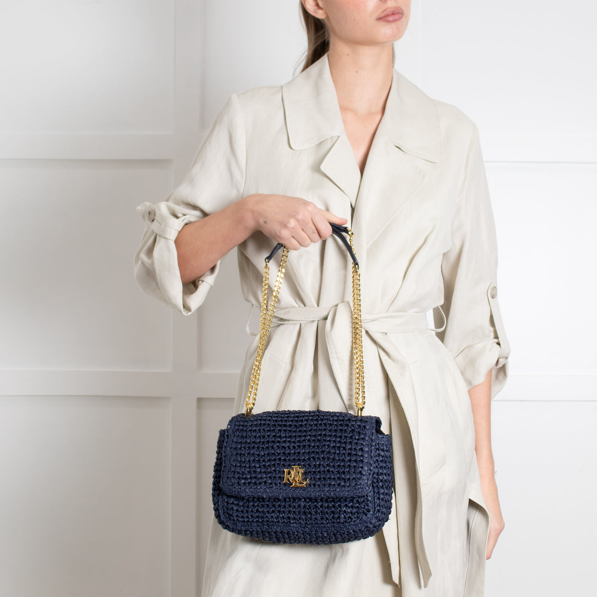 Lauren by Ralph Lauren Navy Raffia Crossbody