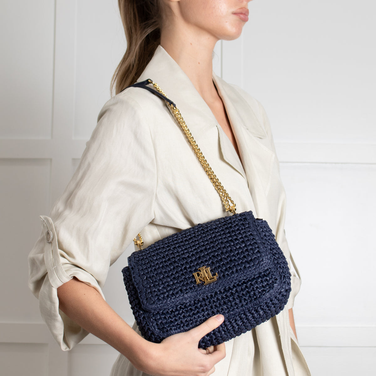Lauren by Ralph Lauren Navy Raffia Crossbody