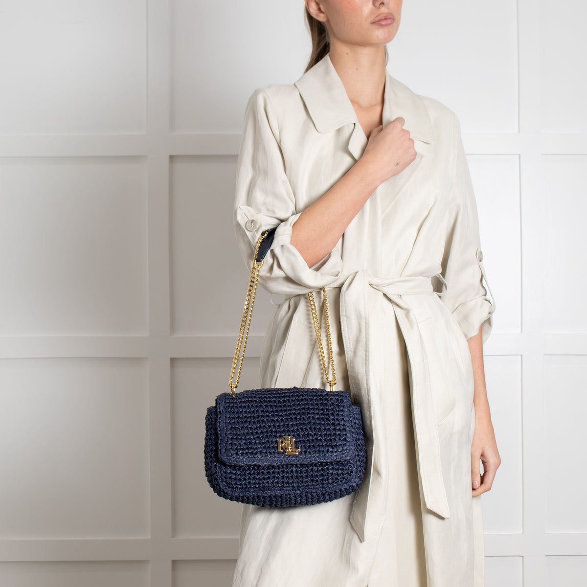 Lauren by Ralph Lauren Navy Raffia Crossbody