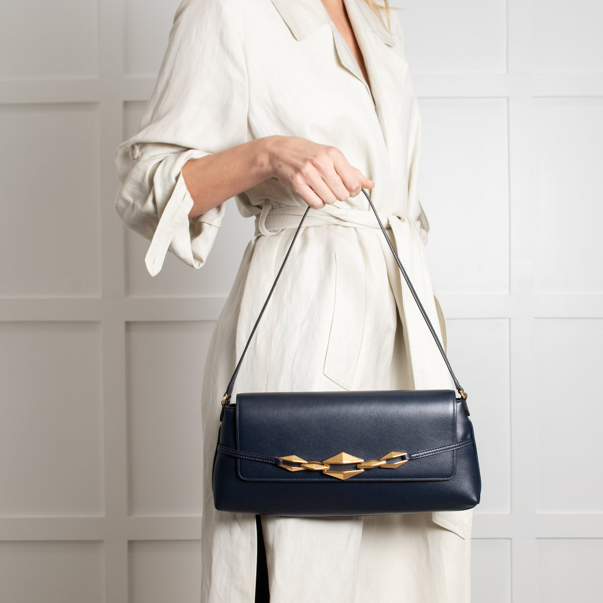 Jimmy Choo Navy Shoulder Bag with Geometric Chain