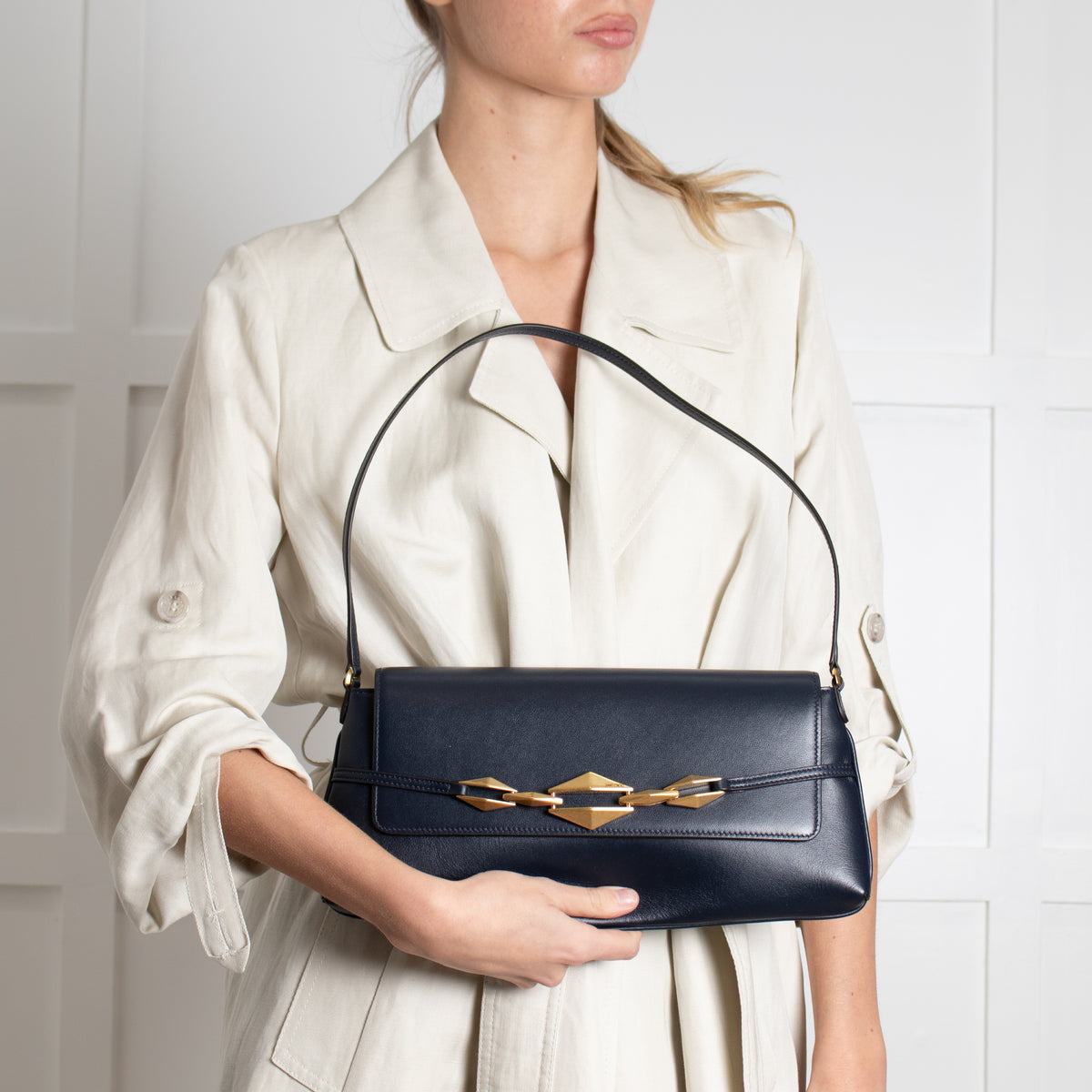 Jimmy Choo Navy Shoulder Bag with Geometric Chain