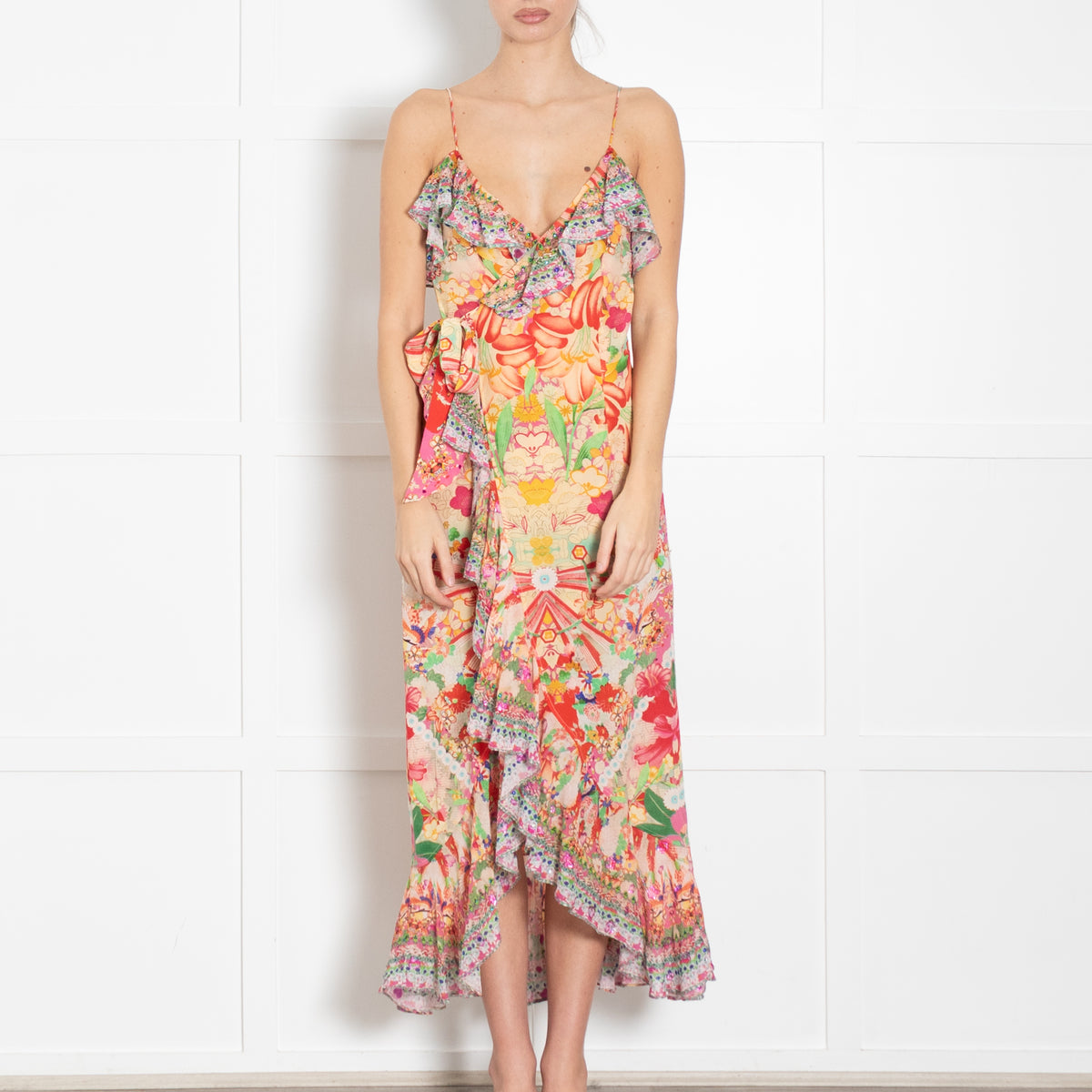 Camilla Multi Print Diamonte Sleeveless Wrap Dress