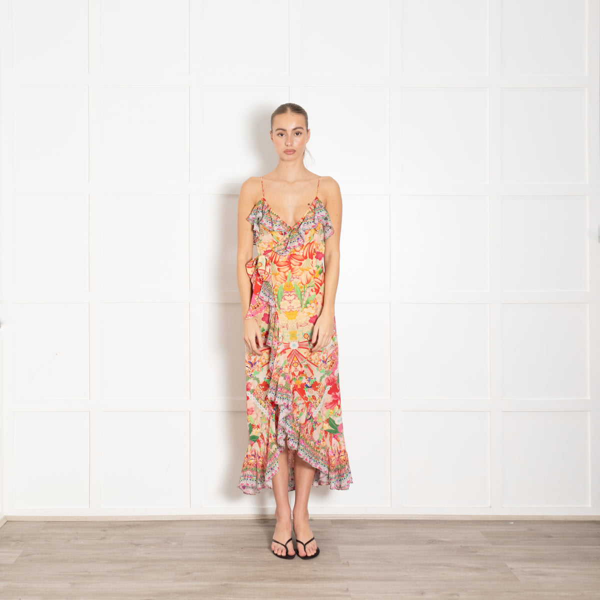 Camilla Multi Print Diamonte Sleeveless Wrap Dress