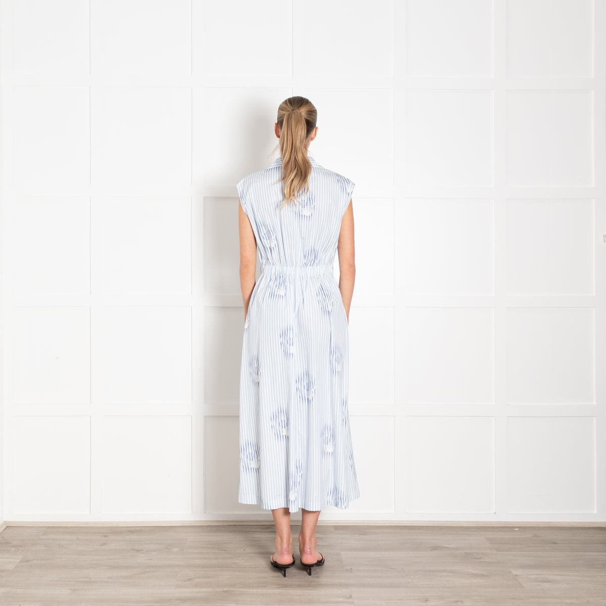 Prada White Blue Striped Cotton Sleeveless Maxi Dress