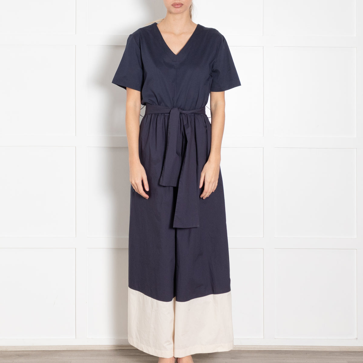 Weekend Max Mara Navy Cream Trim Cotton Jumpsuit