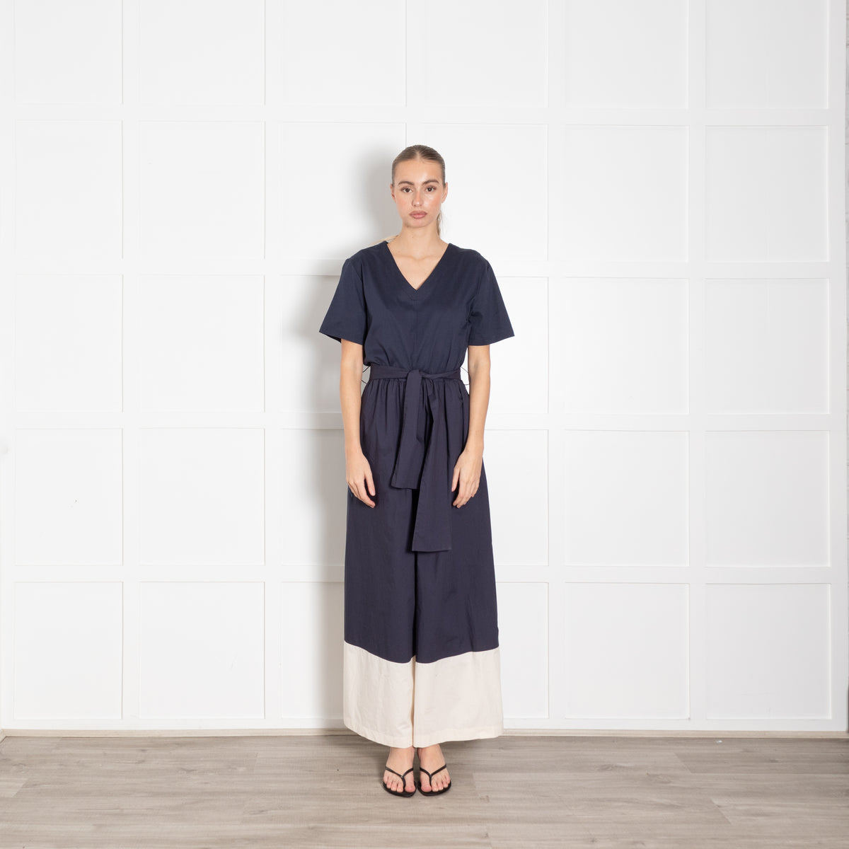 Weekend Max Mara Navy Cream Trim Cotton Jumpsuit