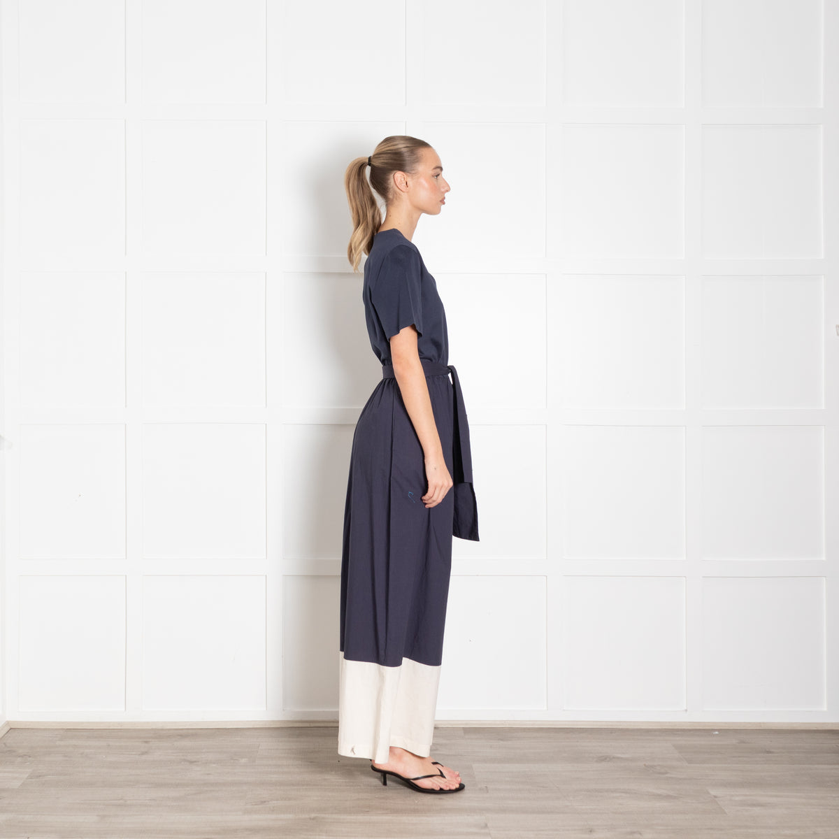 Weekend Max Mara Navy Cream Trim Cotton Jumpsuit