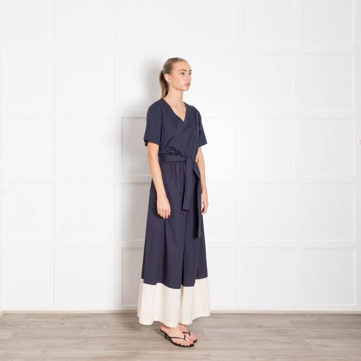 Weekend Max Mara Navy Cream Trim Cotton Jumpsuit