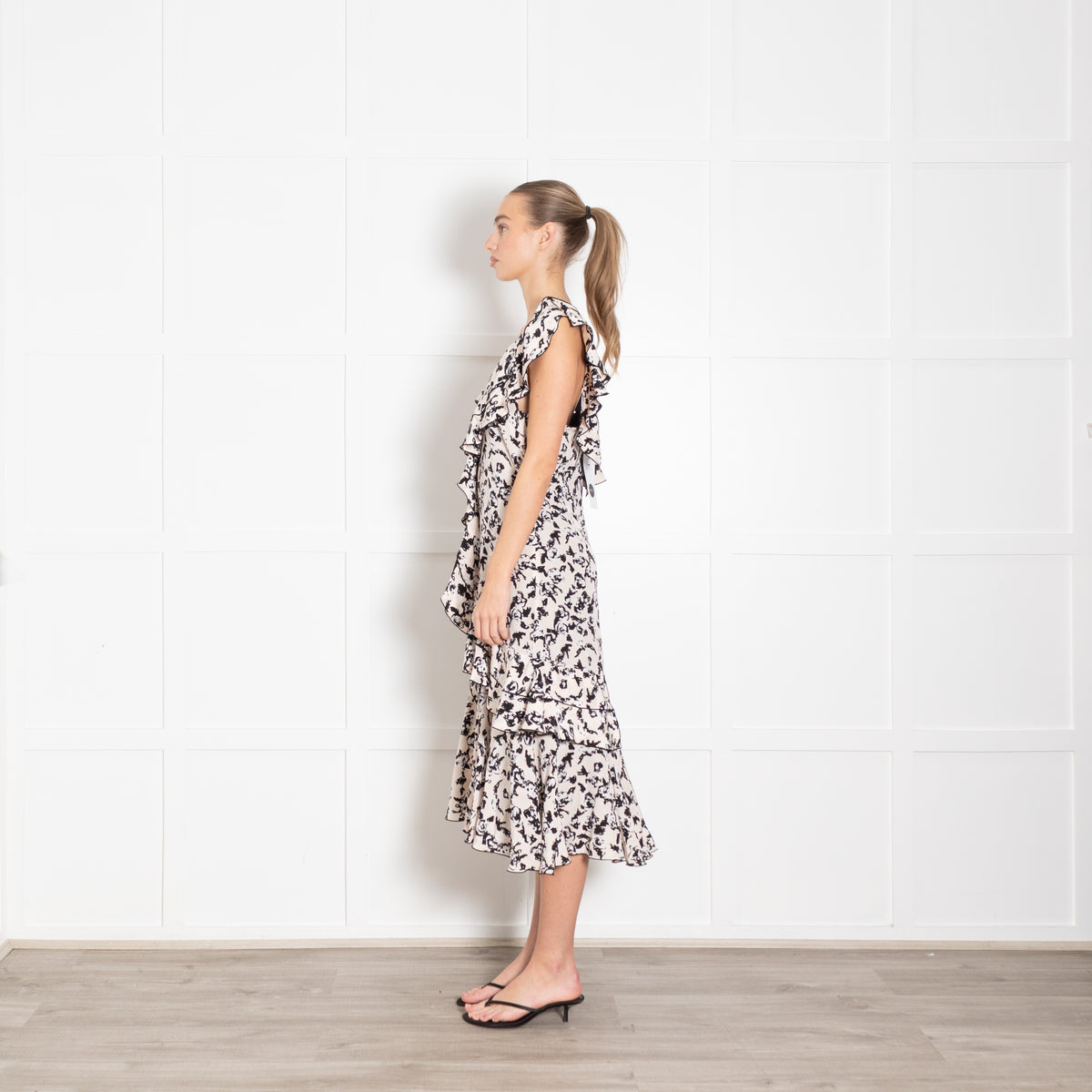 Proenza Schouler Nude Black White One Shoulder Ruffle Silk Dress