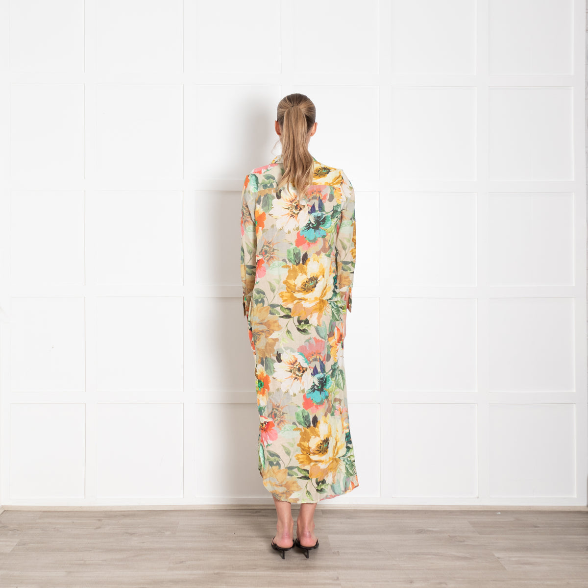 One Season Yellow Pink Green Floral Cotton Shirt Dress