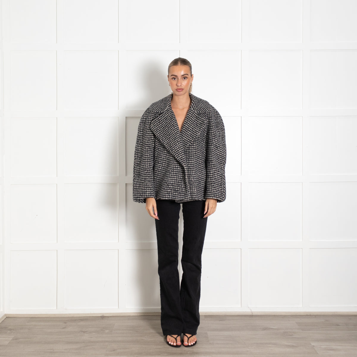 Dries Van Noten Black Check Wool Coat