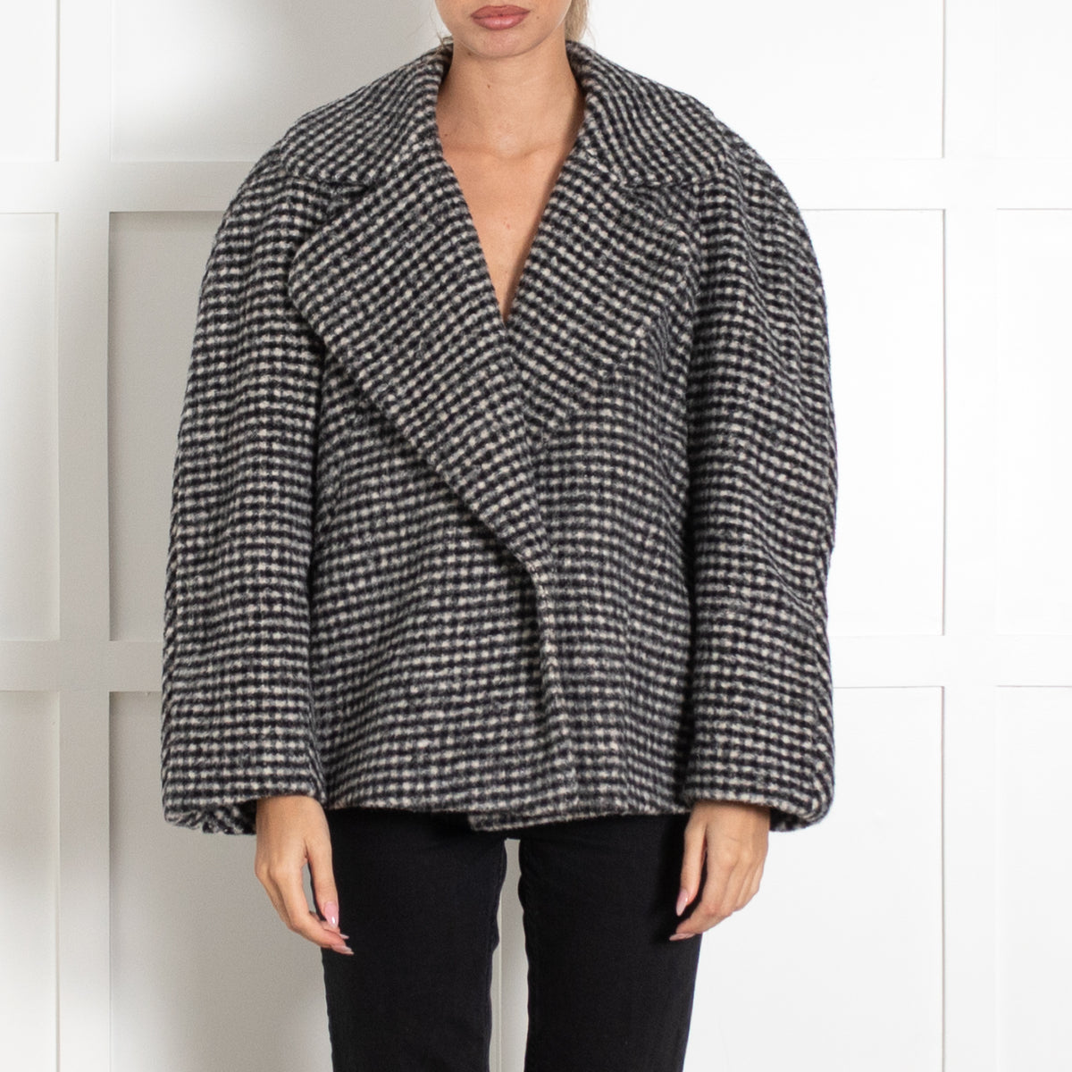 Dries Van Noten Black Check Wool Coat