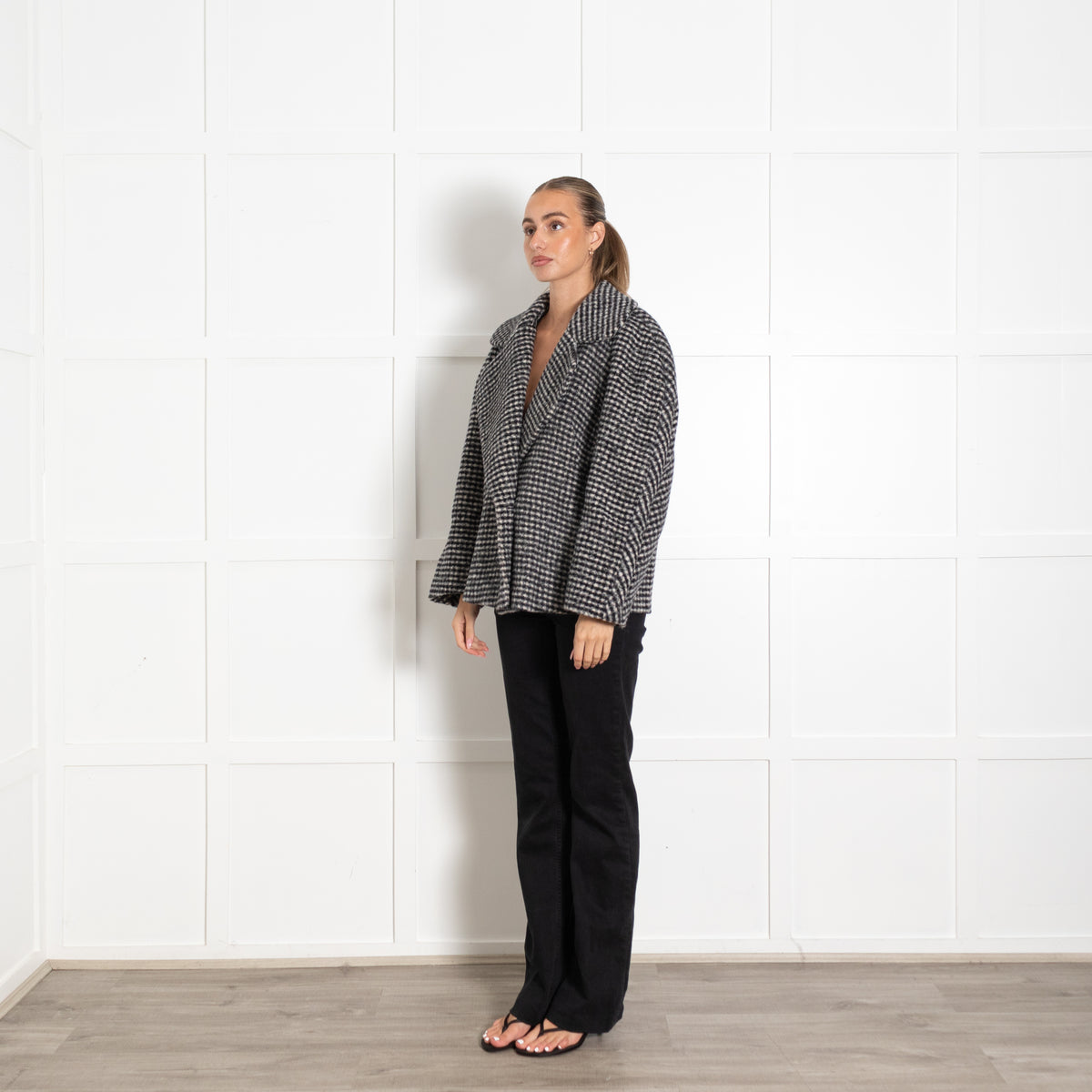 Dries Van Noten Black Check Wool Coat
