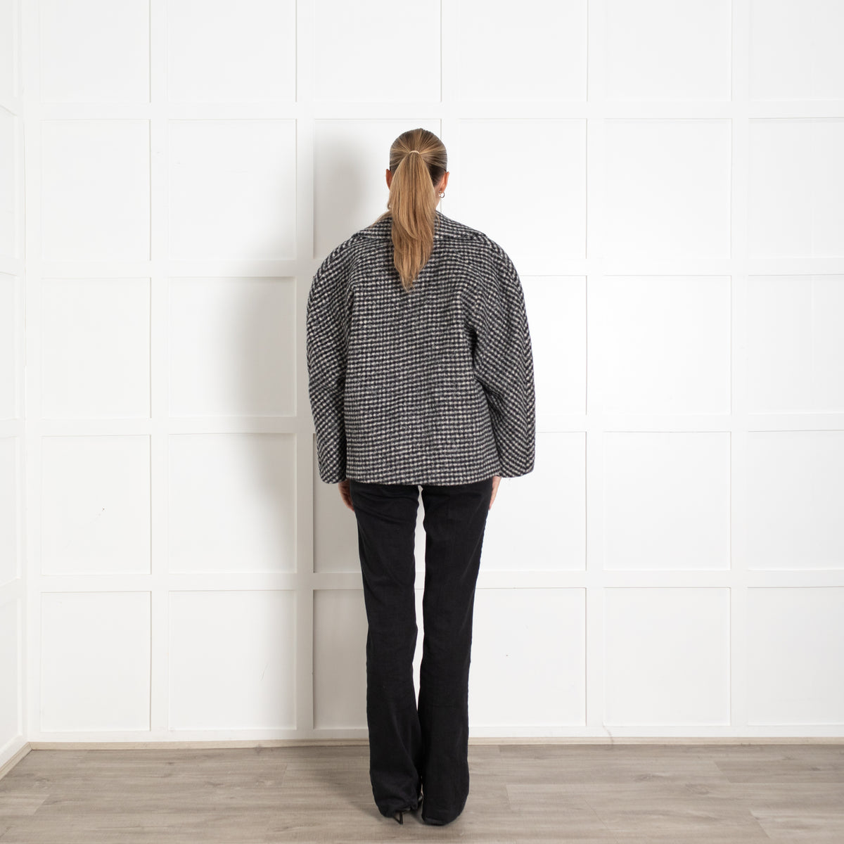 Dries Van Noten Black Check Wool Coat