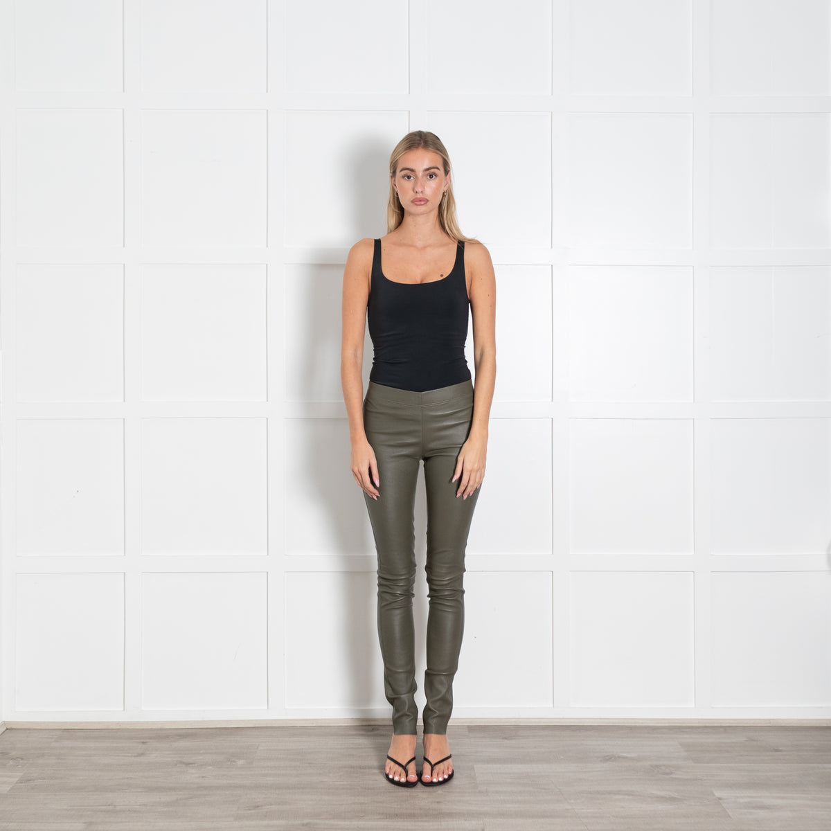 Joseph Green Leather Slim Leggings