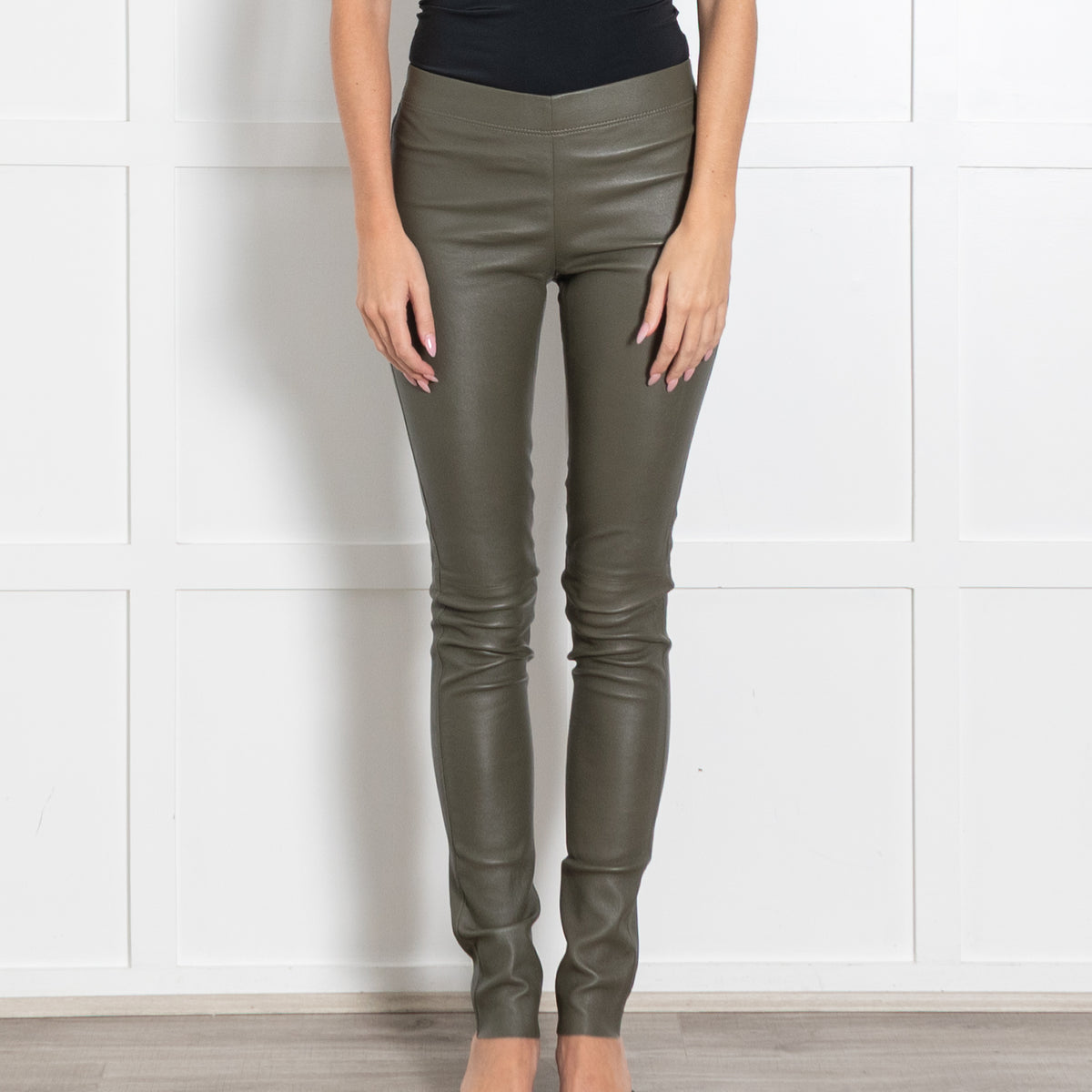 Joseph Green Leather Slim Leggings