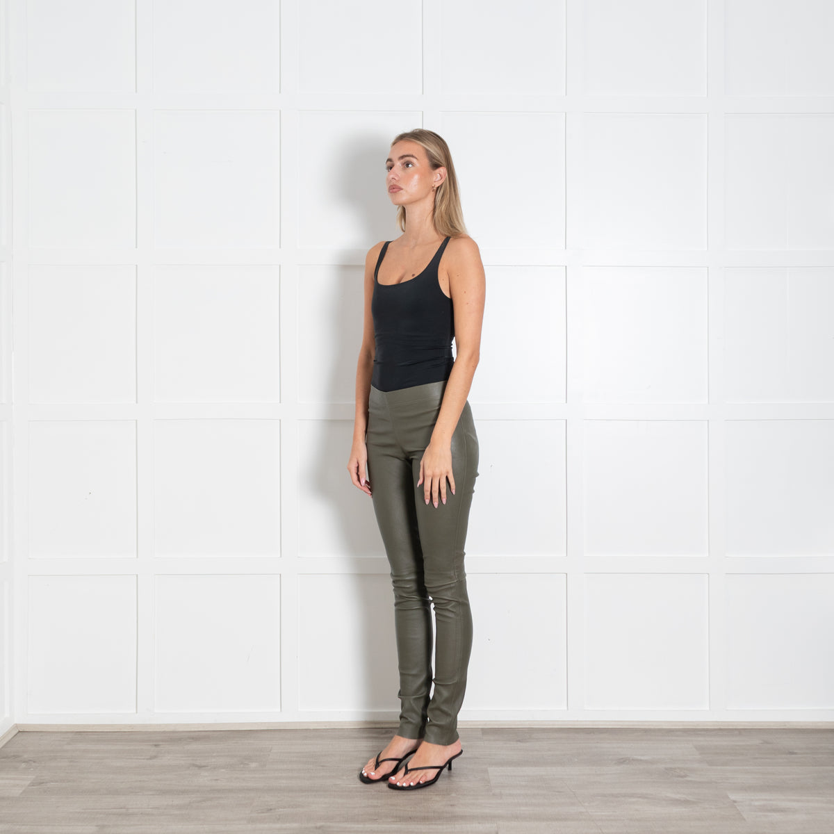 Joseph Green Leather Slim Leggings