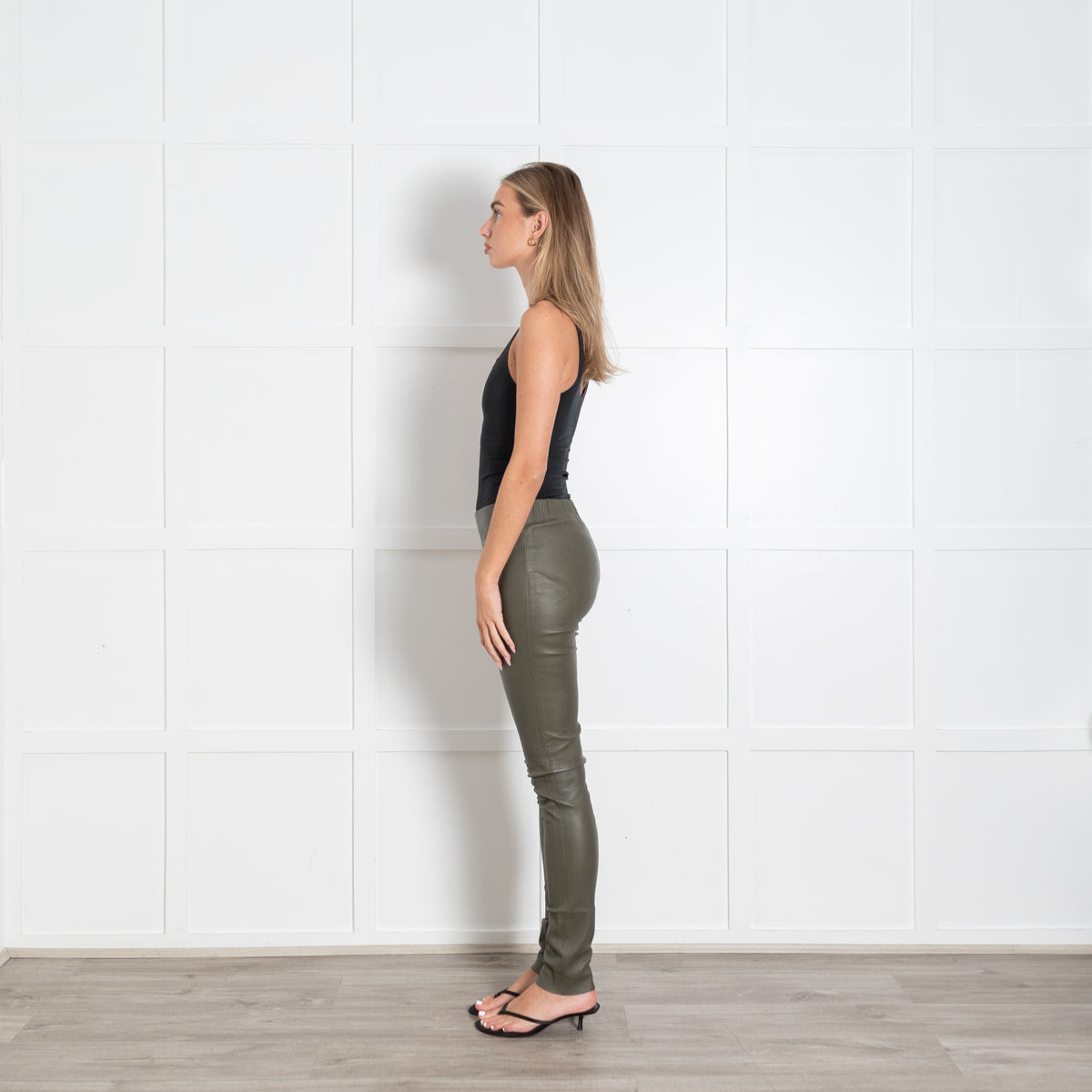Joseph Green Leather Slim Leggings